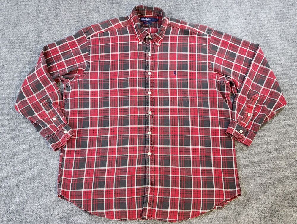 Ralph Lauren Shirt Mens XL Red Plaid Flannel Button Down Classic Vintage 90s